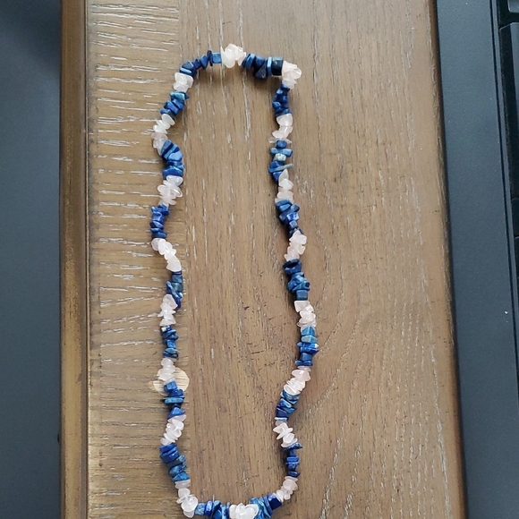 Blue Lapis and White moonstone type chip Necklace - Picture 1 of 3